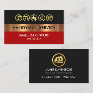 Grey Red Gold Handyman Layer Business Card