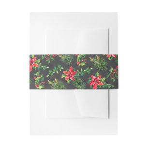 Grey Red Green Floral Christmas Invitation Belly Band
