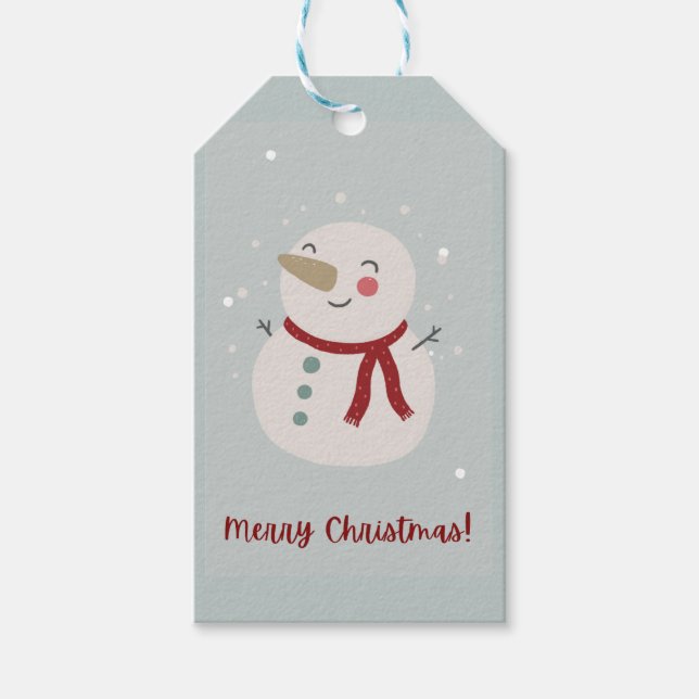 Grey Red Illustrative Snowman Christmas Gift Tag (Front)