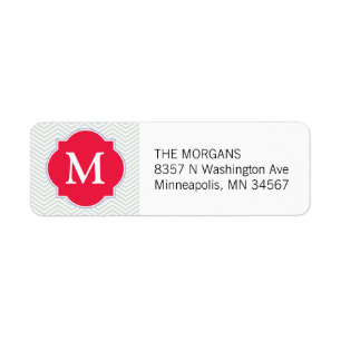 Grey & Red Modern Chevron Custom Monogram