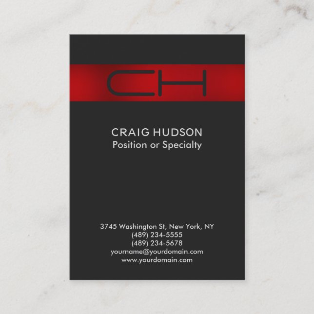 Grey Red Monogram Professional Business Card (Front)