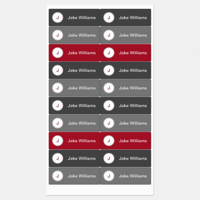 Grey red name labels with initial waterproof (Sheet)
