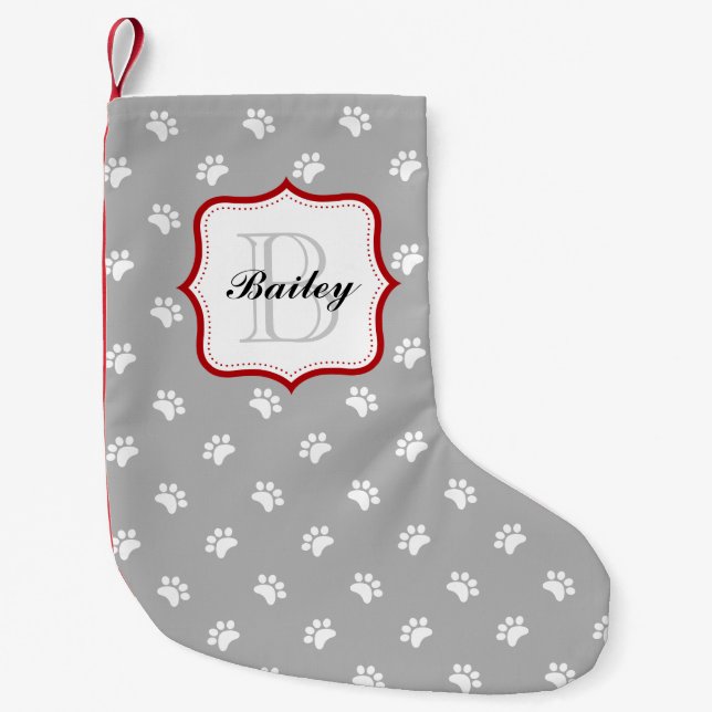 Grey Red Personalised Pet Name Christmas Small Christmas Stocking (Front)