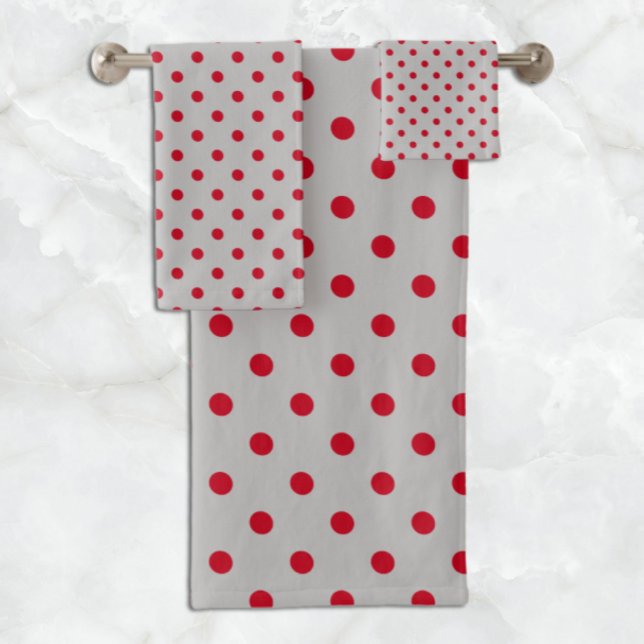 Grey Red Polka Dot Bath Towel Set (Creator Uploaded)
