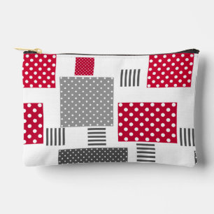 Grey red polka dot patchwork on white background accessory pouch