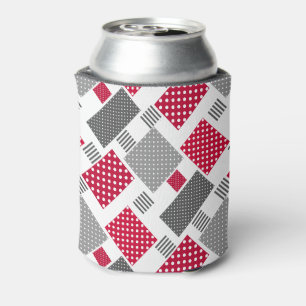Grey red polka dot patchwork on white background can cooler