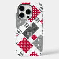 Grey red polka dot patchwork on white background