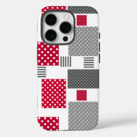 Grey red polka dot patchwork on white background