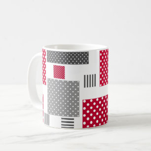 Grey red polka dot patchwork on white background coffee mug