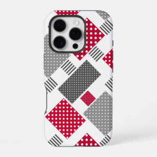 Grey red polka dot patchwork on white background iPhone 16 pro case
