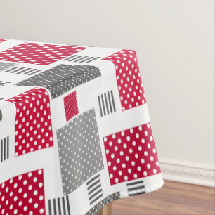 Grey red polka dot patchwork on white background tablecloth