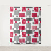 Grey red polka dot patchwork on white background