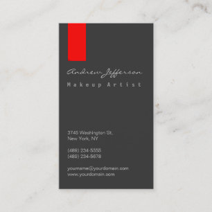 Grey Red Professional Script Artist Business Card