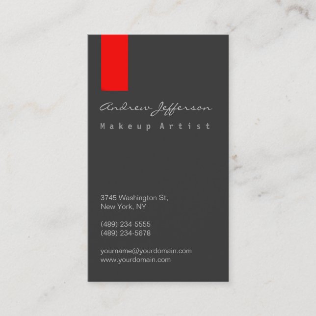 Grey Red Professional Script Artist Business Card (Front)
