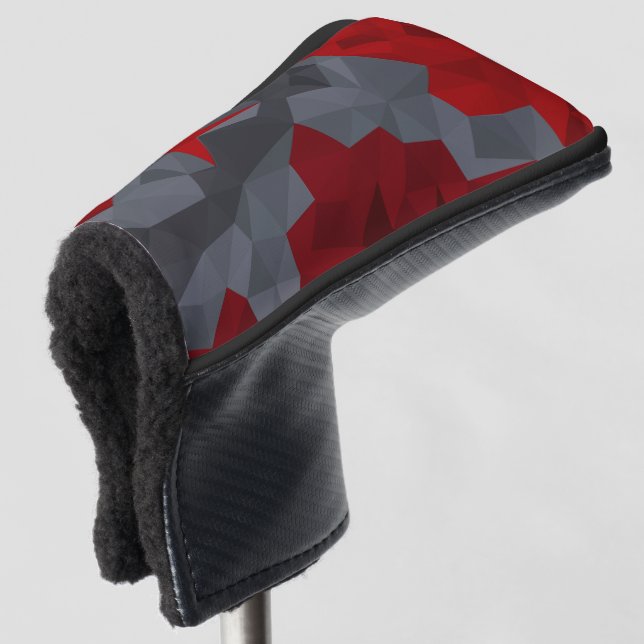 Grey, red randomly arranged triangles. golf head cover (3/4 Front)