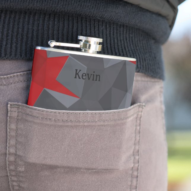 Grey, red randomly arranged triangles. hip flask (In Situ)