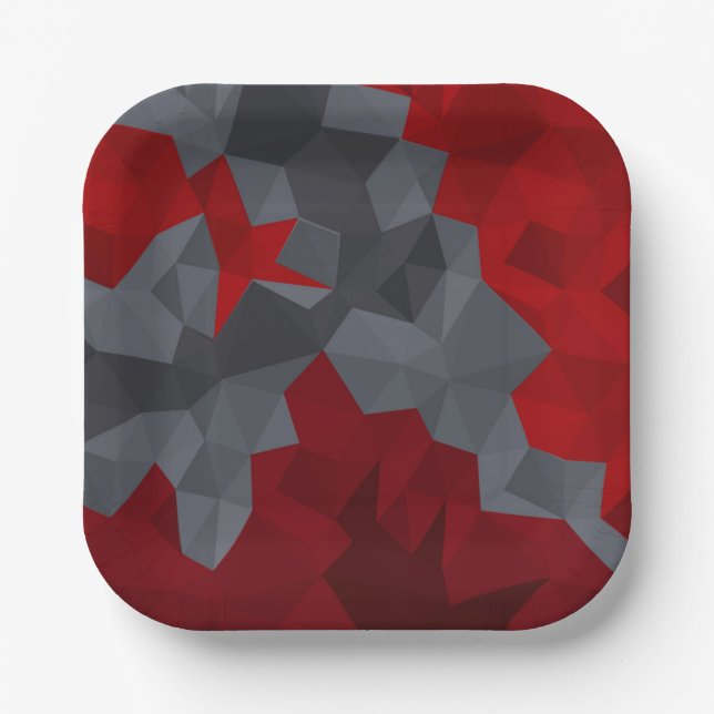 Grey, red randomly arranged triangles. paper plate (Front)