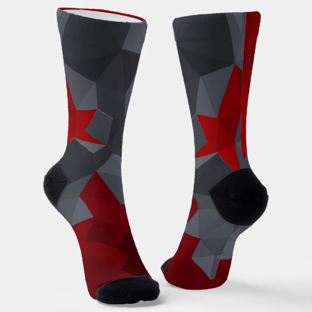 Grey, red randomly arranged triangles. socks (Angled)
