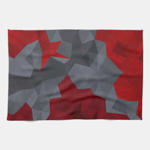 Grey, red randomly arranged triangles. tea towel