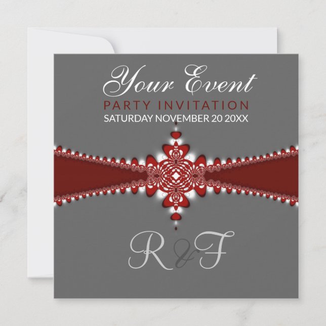 Grey Red Royale Invitations (Front)
