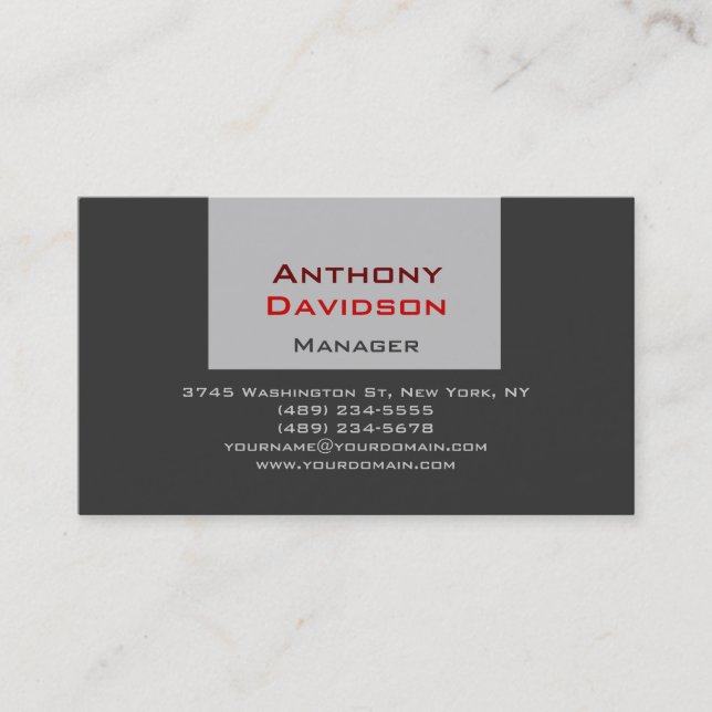 Grey red trendy manager business card (Front)