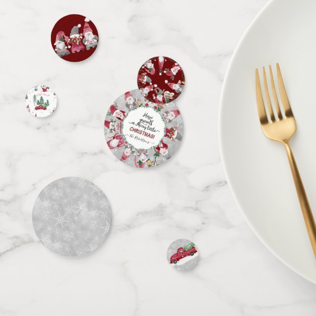 Grey Red Truck Gnomes Merry Little Christmas Party Confetti (Group)