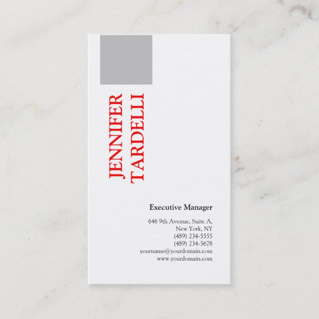 Grey Red White Minimalist Modern Professional Business Card (Front)