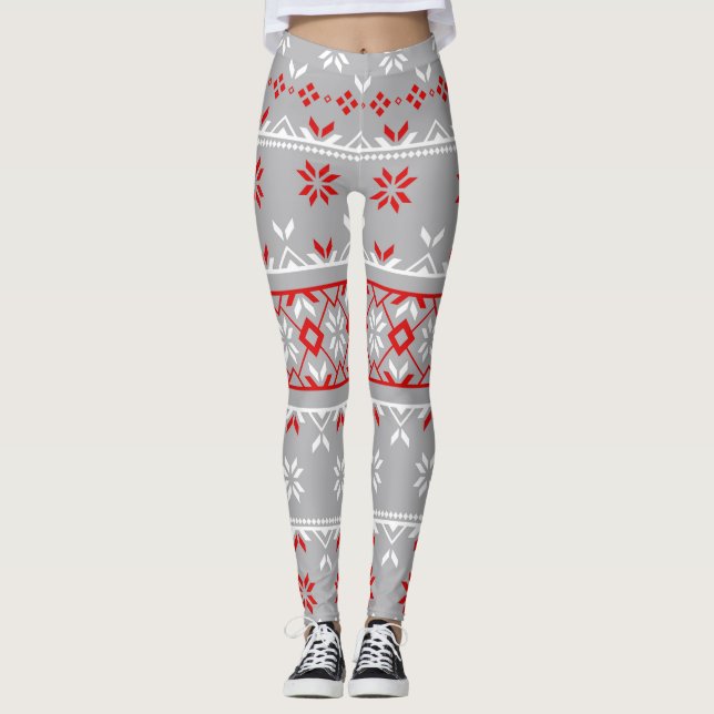 Grey/Red Women's Christmas Leggings (Front)