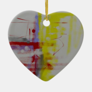 Grey Red Yellow Abstract Expressionist Ceramic Tree Decoration
