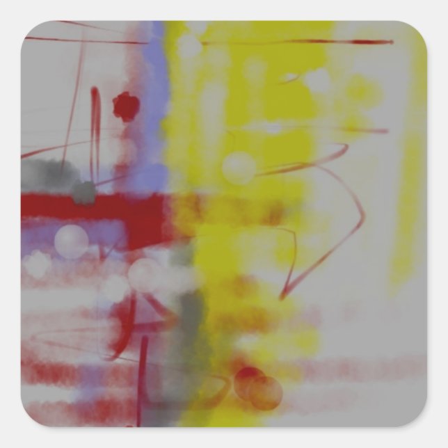 Grey Red Yellow Abstract Expressionist Square Sticker (Front)