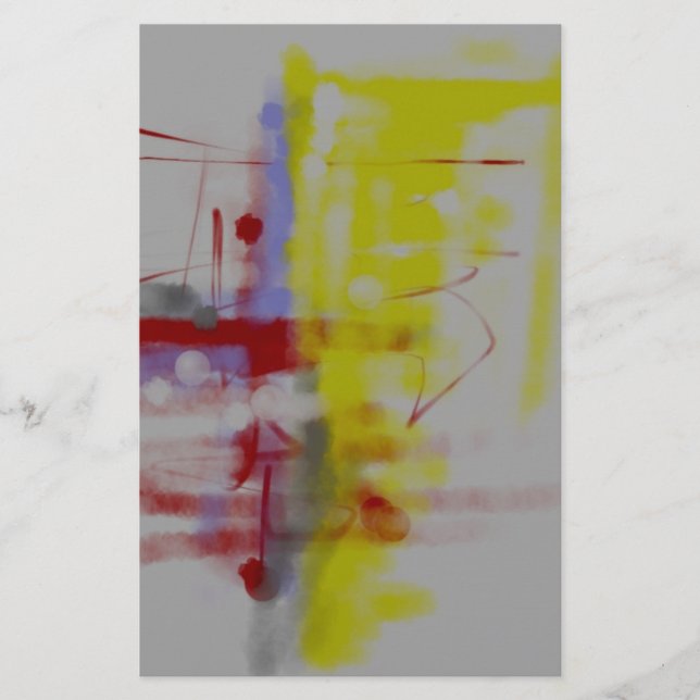 Grey Red Yellow Abstract Expressionist Stationery (Front)