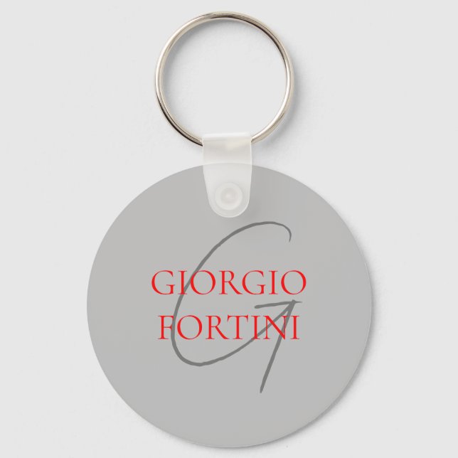 Grey Red Your Name Initial Monogram Modern Key Ring (Front)