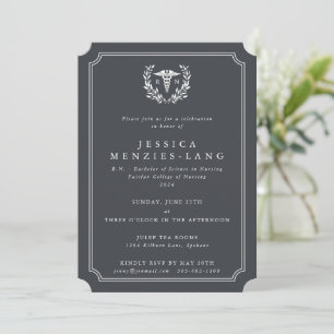 Grey Registered Nurse Caduceus+Laurel Wreath Invitation