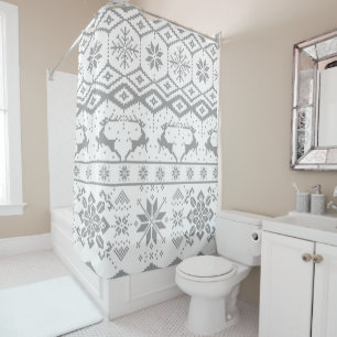 Grey Reindeer And Snowflakes Pattern Shower Curtain