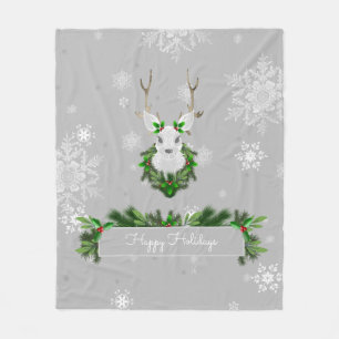 Grey Reindeer Fleece Blanket