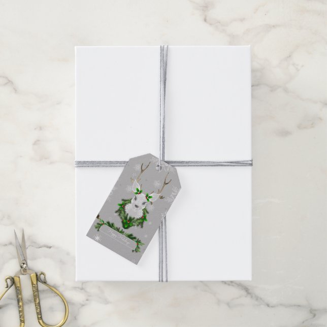 Grey Reindeer Gift Tag (With Twine)