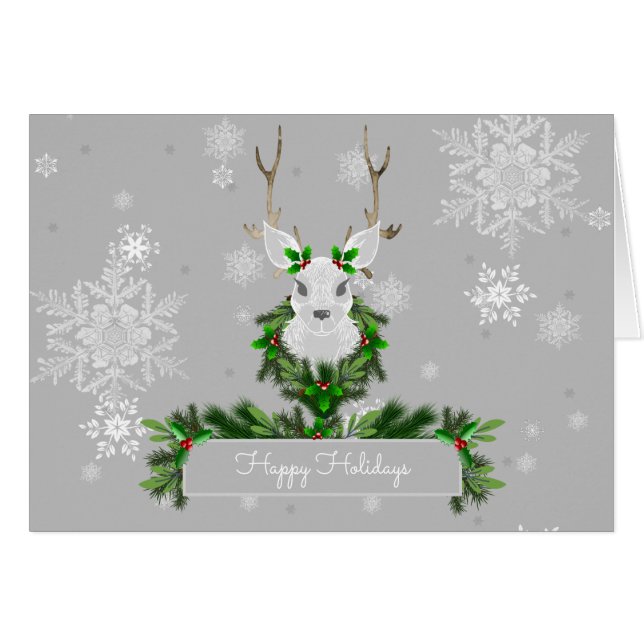 Grey Reindeer Greeting Card (Front Horizontal)