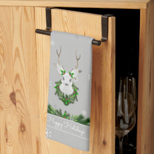 Grey Reindeer Kitchen Towel