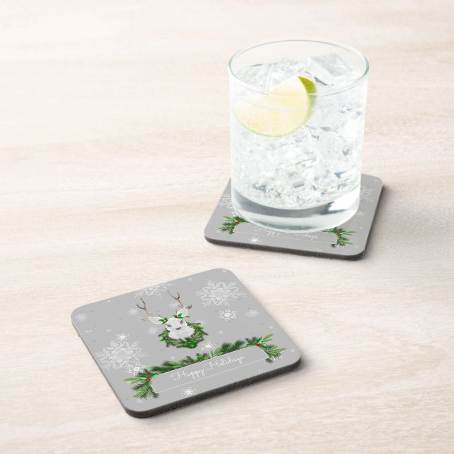 Grey Reindeer Plastic Coaster (Right Side)