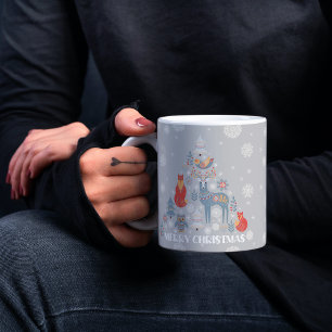 Grey Reindeer Scandinavian Snowflake Tree Animal Coffee Mug