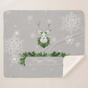 Grey Reindeer Sherpa Blanket