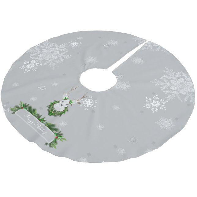 Grey Reindeer Tree Skirt (Angled)