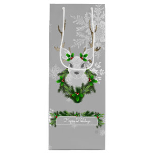 Grey Reindeer Wine Gift Bag