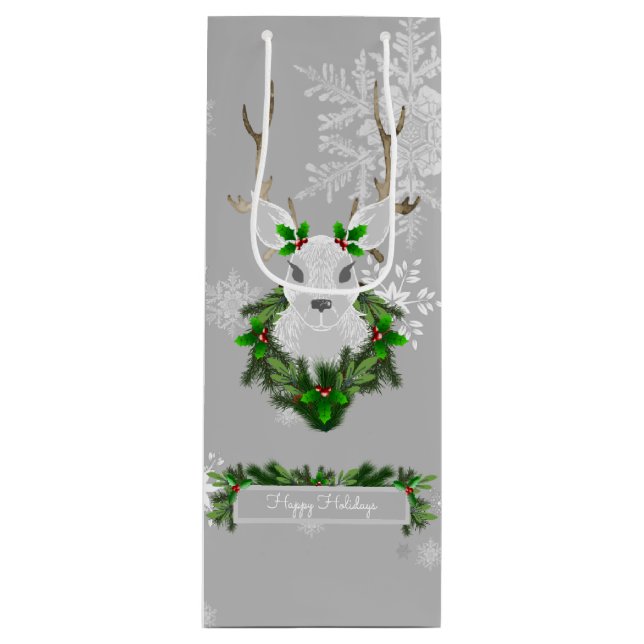 Grey Reindeer Wine Gift Bag (Front)