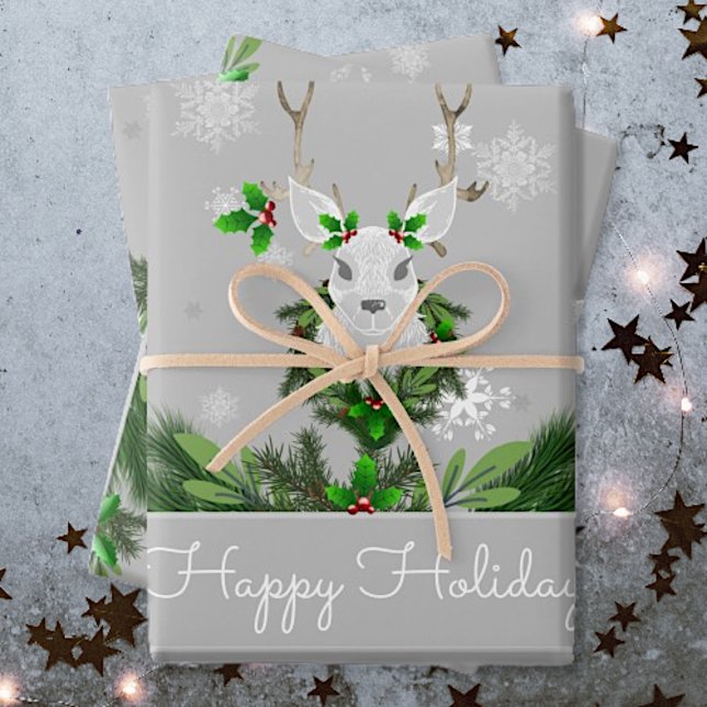 Grey Reindeer Wrapping Paper (Gray Reindeer Wrapping Paper Sheets)