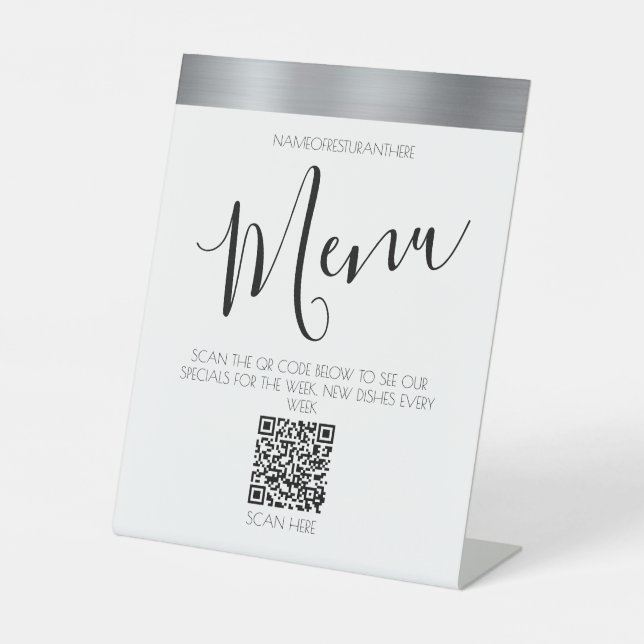 Grey restaurant menu table Pedestal Sign (Front)