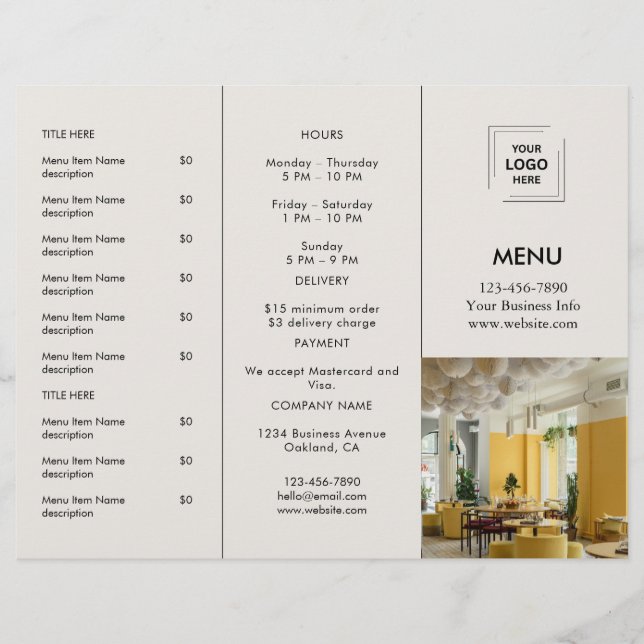 Grey Restaurant Photo Logo Takeout Menu Design (Front)