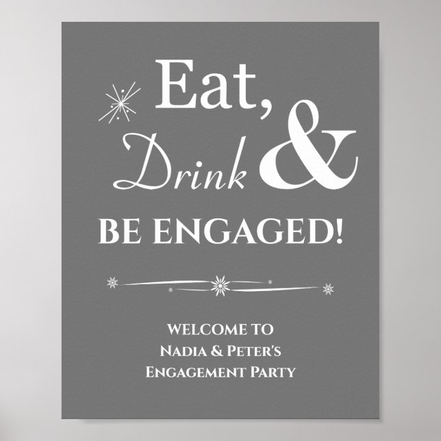 Grey Retro Eat Drink Be Engaged Engagement Poster (Front)