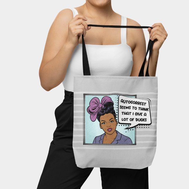 Grey Retro Pop Art Autocorrect Sarcastic Phrase Tote Bag (Creator Uploaded)
