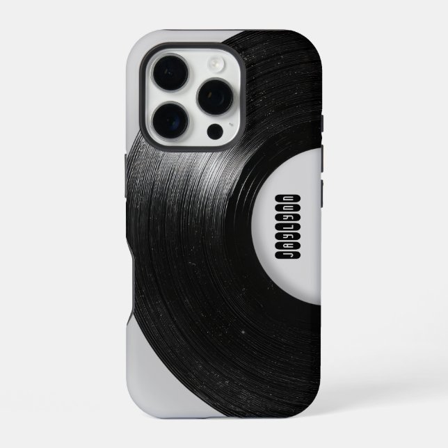 Grey Retro Vinyl Record Custom Name  iPhone Case (Back)
